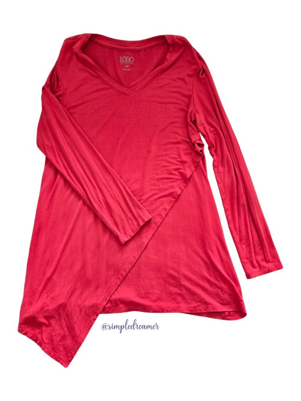 LOGO Lori Goldstein V-Neck Asymmetric Overlay Knit Top Blood Orange XS - Picture 5 of 13